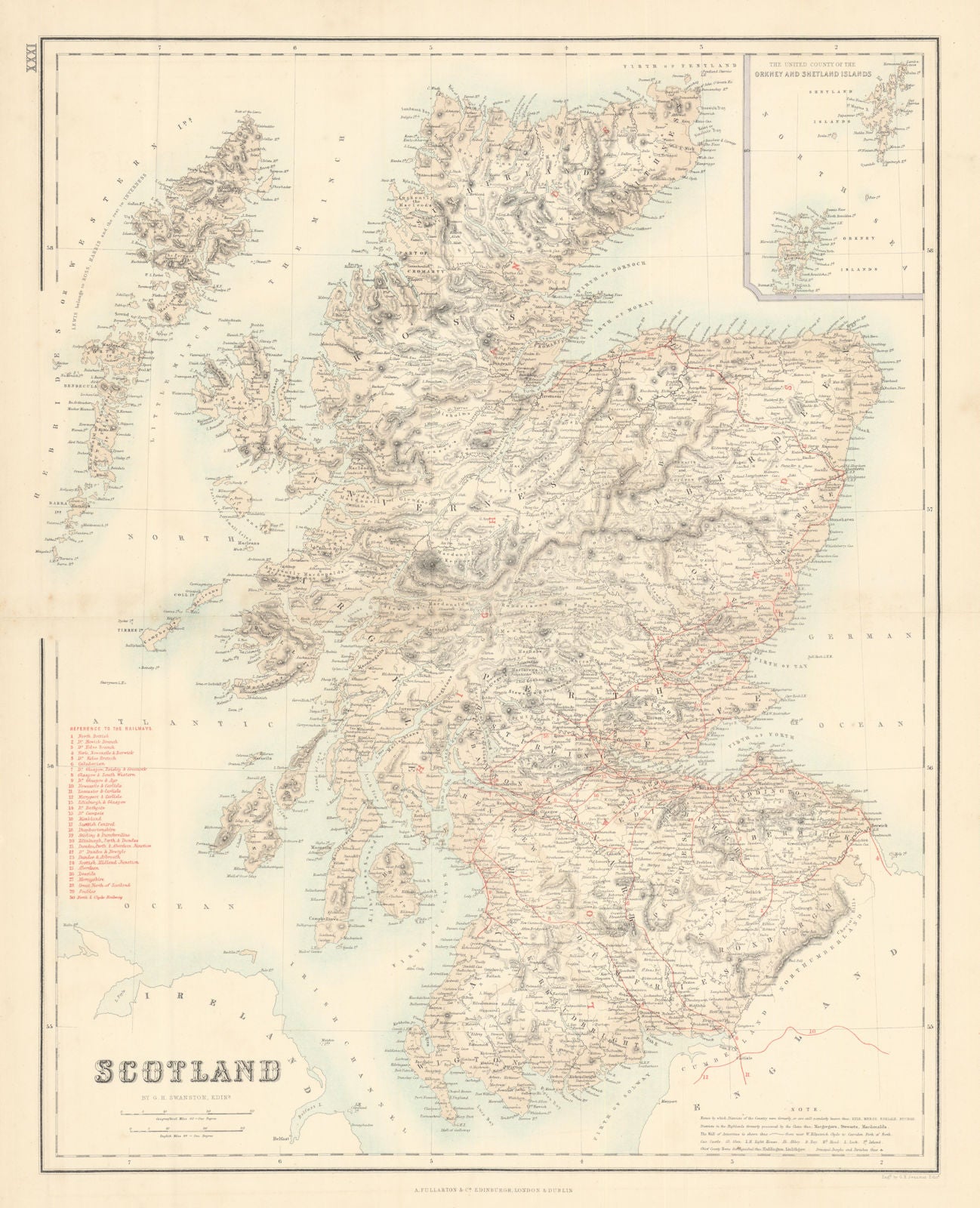 Scotland showing Scottish clans & railways. FULLARTON c1863 old antique map